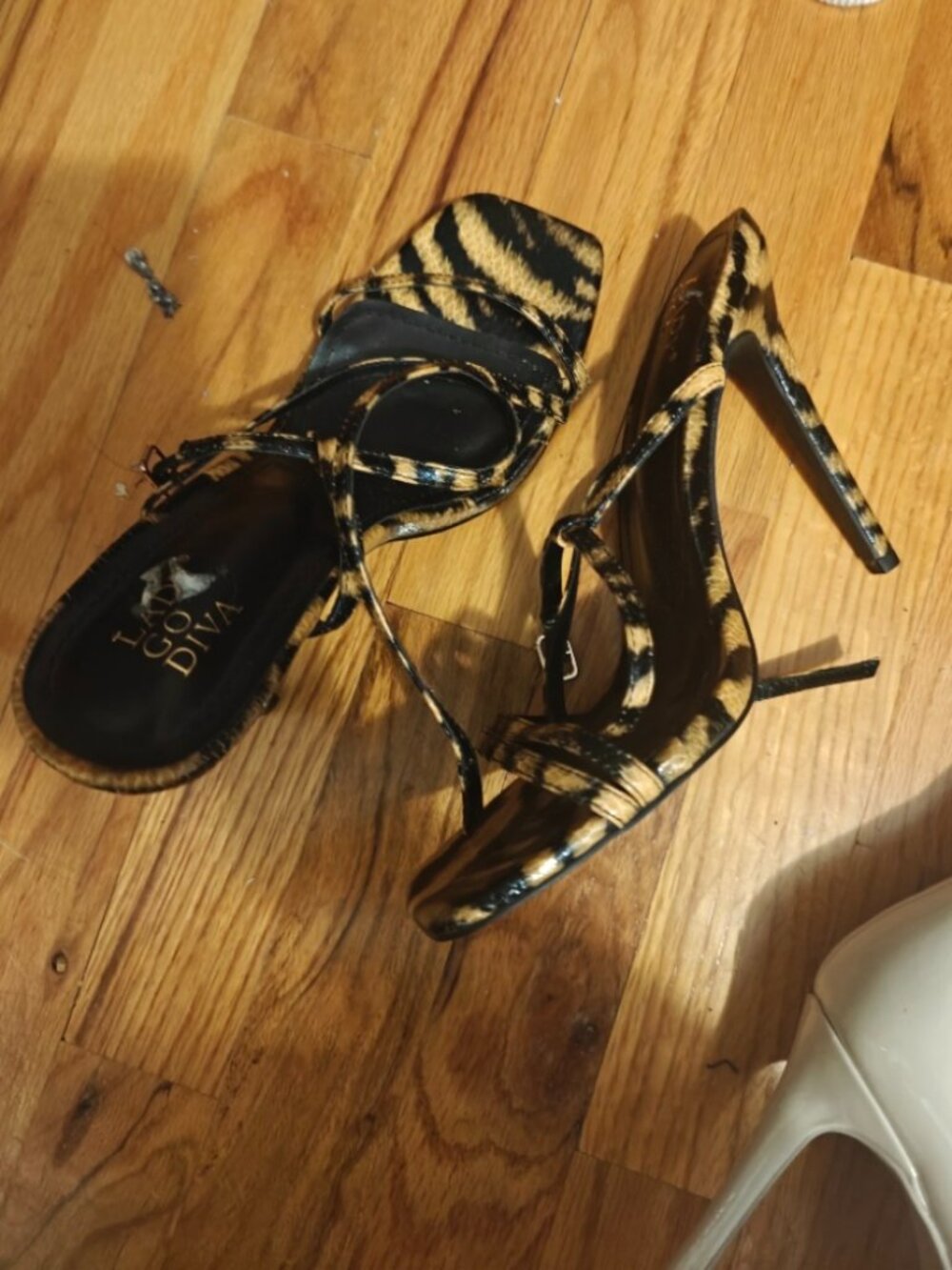 Tiger Print Strappy Stiletto Sandals